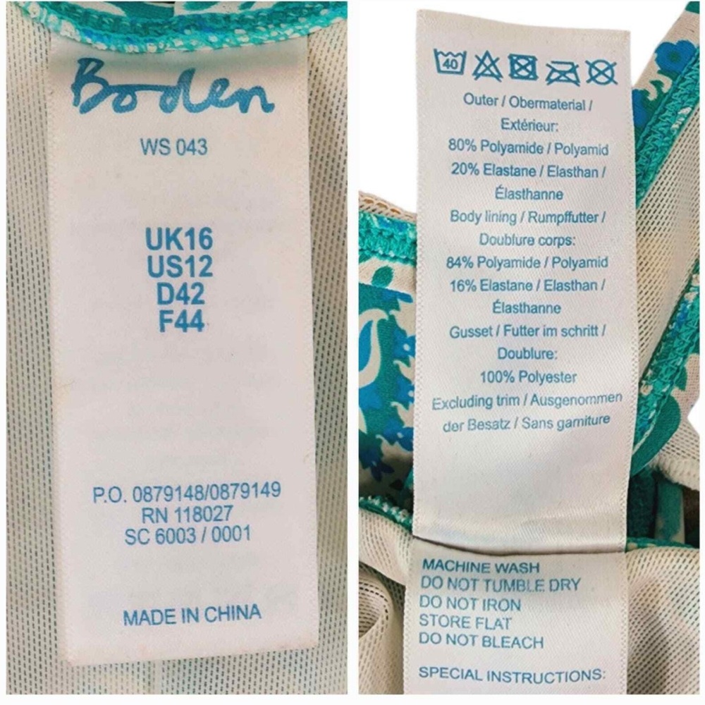Boden Wrap Front One Piece SwimSuit sz 12 Women Teal Blue Green Floral - Picture 8 of 8